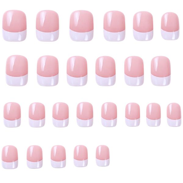 24 Piece French Tip Glossy Press-On Nail Set - Natural Pink &amp; White