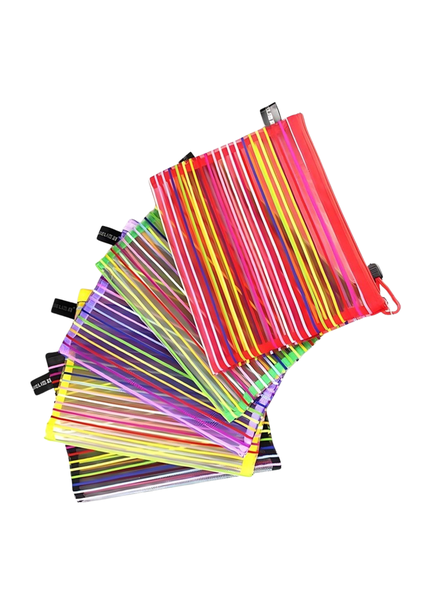 A4 Colorful Striped Zipper Stationary &amp; Document Pouch In Multiple Colors