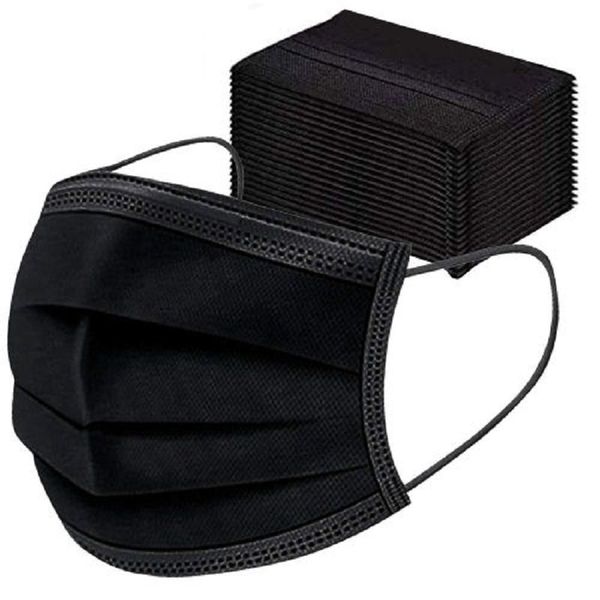 Face Mask - 3-Ply Disposable Masks - Black (Pack of 100)