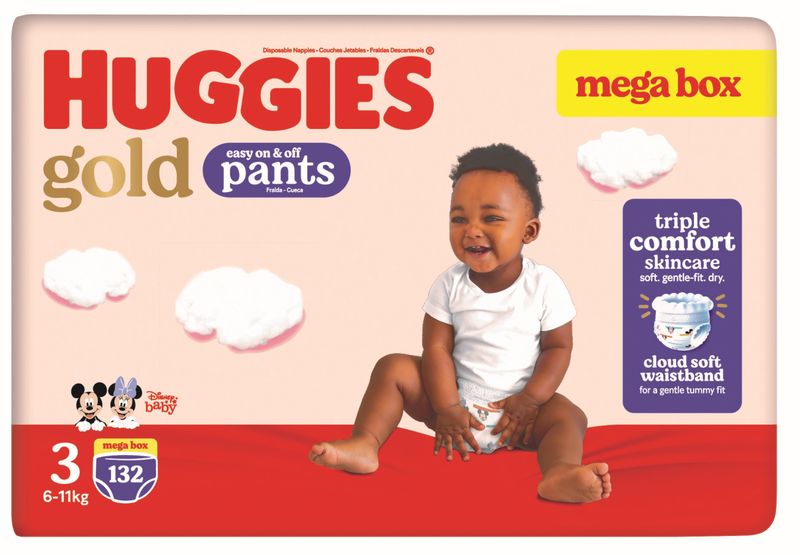 Huggies Gold Disposable Nappies - Size 3 Moving Baby 132 Nappies Mega Pack