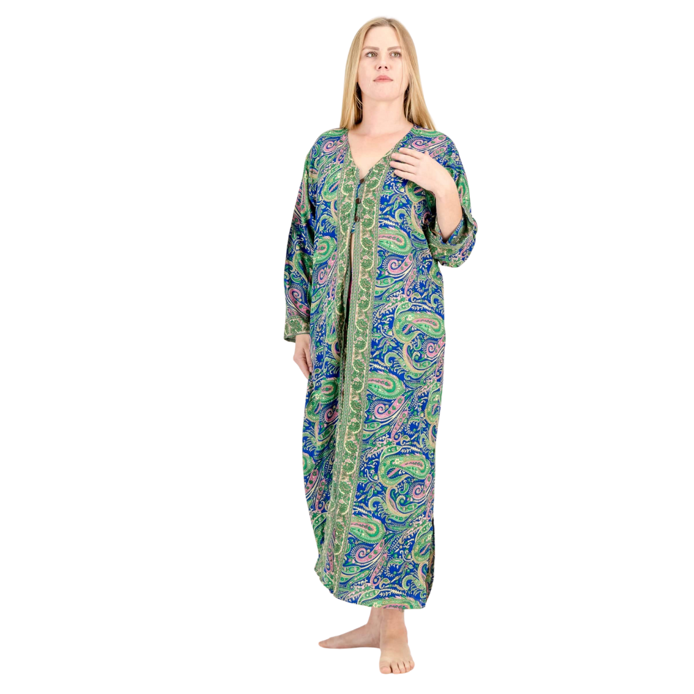 SKA Thai V-Neck Open Kimono Kurta Dresses - Blue Teal | Shop Today. Get ...