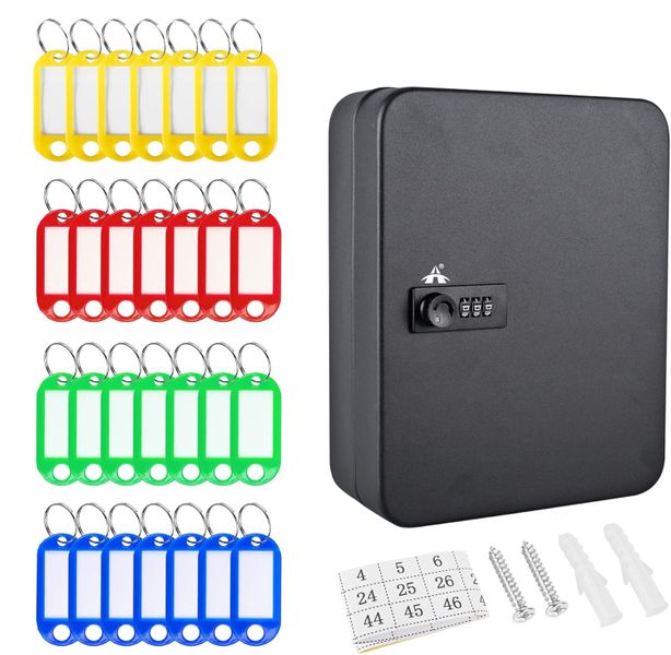 ALANES Wall Mount Key Management Cabinet with Combination Lock - 28 Keys