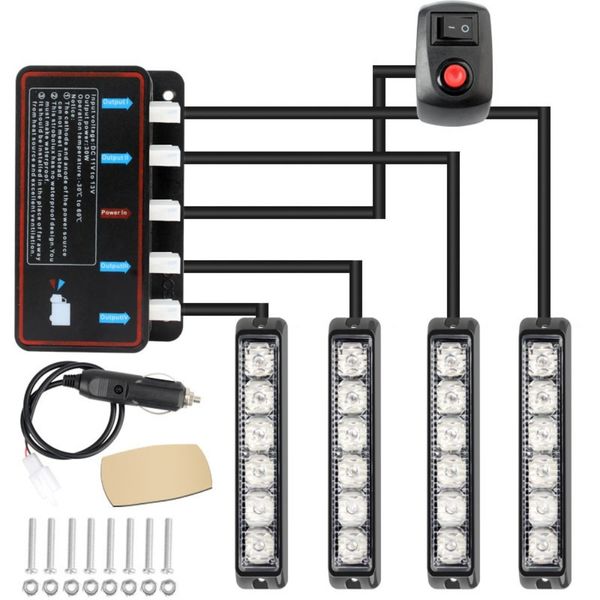 1 - Drag - 4 Flashing Car Grille Warning Light - Yellow, 16 Flashing Modes