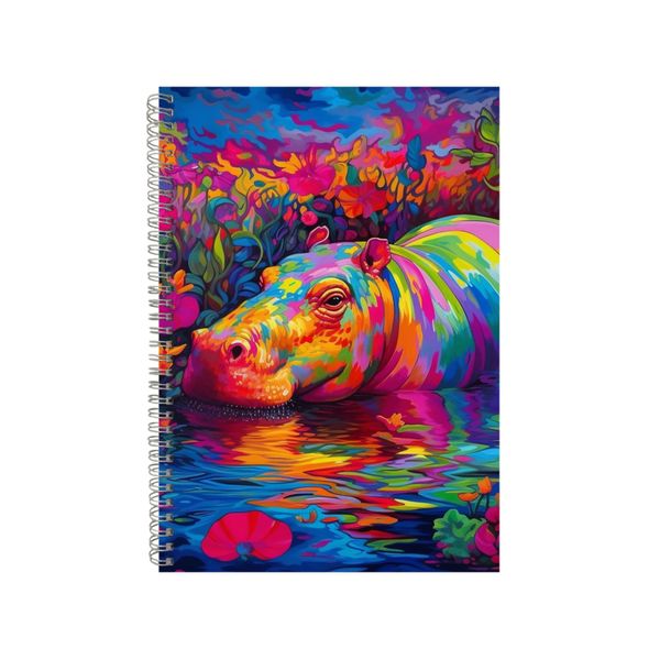 Hippopotamus Lilies And Roses Neon Notebook Gift Idea A4 Notepad Pad 73