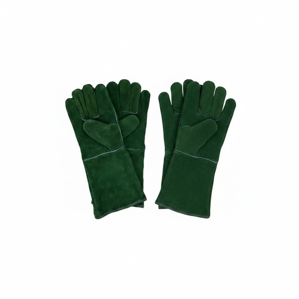 Leather Welding Gloves - Durable Grey/Green Design - 2 Pack