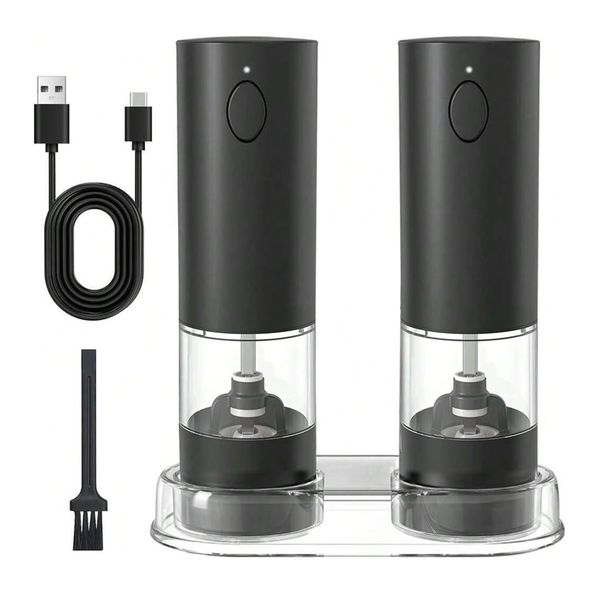 USB Rechargeable Electric Salt and Pepper Spice Mill Grinder - Set of 2