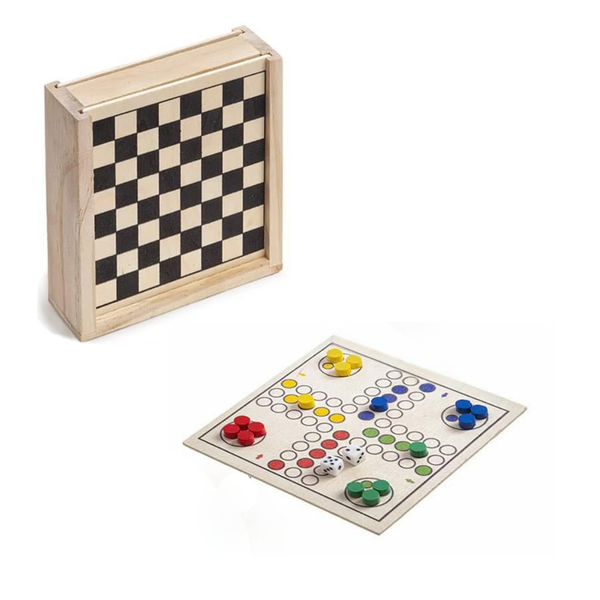 2 in 1 Wooden Ludo and Flying Chess Board Game Travel Portable Kids Adult