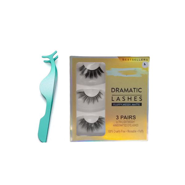 Dramatic Lashes &amp;lash Tweezers Eyelash Curler Blue - 3 Pairs