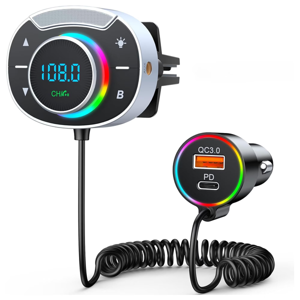 Car Fast Charger, Bluetooth FM Transmitter, USB, AUX, Micro SD, Hands Free