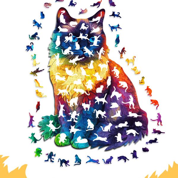 Irregular Animal Wooden Puzzle - Cat (201 Pieces)