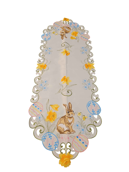 Elegant Easter Bunny and Egg Embroidered Tablecloth Runner Home Décor 110cm