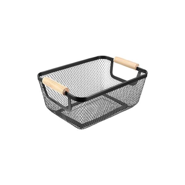 Metal Mesh Fruit Basket for Storage with Wooden Handle