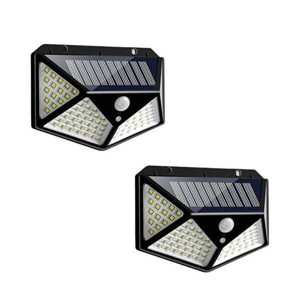 Set of 2 100 LED Outdoor Motion Sensor Solar Wall Lamp