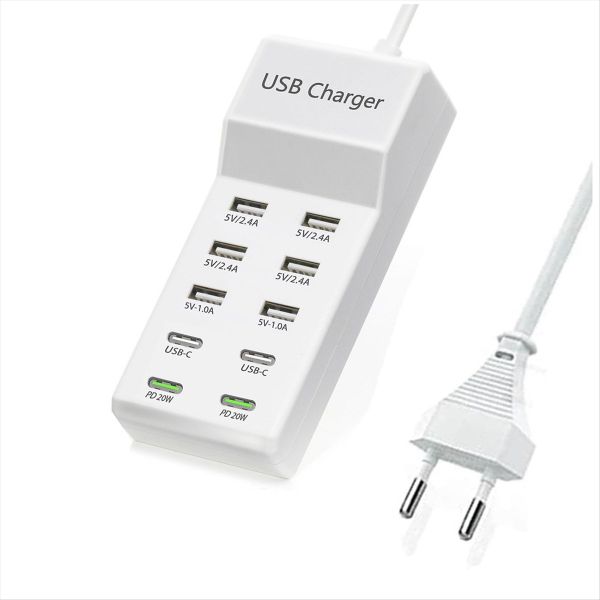 10 Port Usb Charger Station Usb C Charger Block Charging Hub Eu Plug