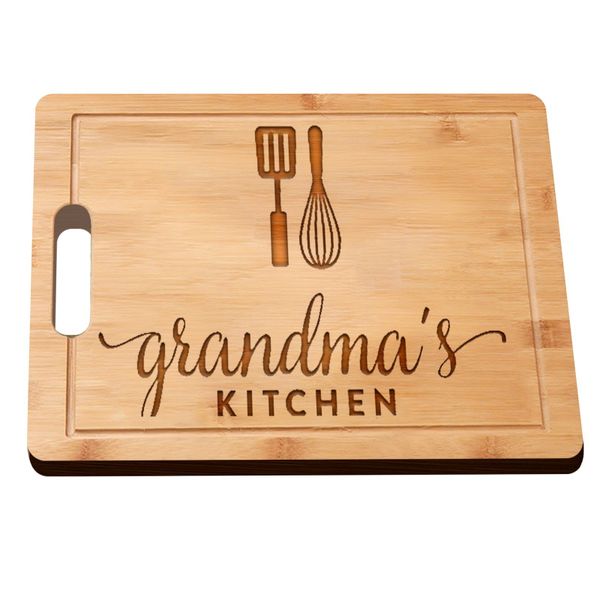 Laser Engraved Small Bamboo Wood Cutting Board Grandma's Kitchen Gift Ideas