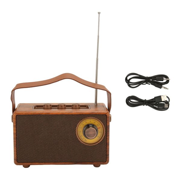 Retro Bluetooth Speaker Wood Grain Design HiFi Stereo Sound BT 5.3 Radio