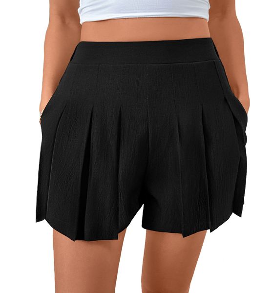 Women's Casual Pleated High-Waisted Shorts Dressy Style With Pockets