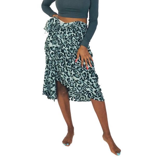 Into Africa - African Leopard Large Spots Print Sarong With Tassels Grey