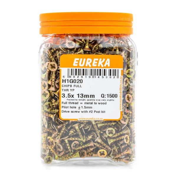 EUREKA Chipboard Screws Full Thread Yellow Zinc 3.5 x 13mm Q:1500 H1G020