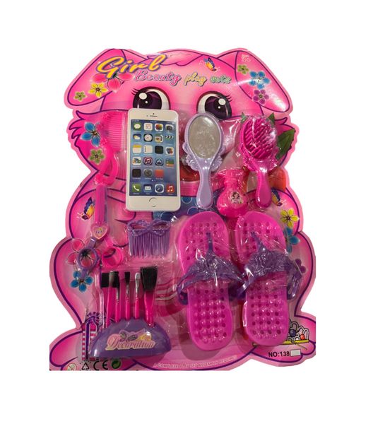 Girl Beauty 15 Piece Pretend Phone Shoes Comb Mirror Cosmetic Brush Play Set