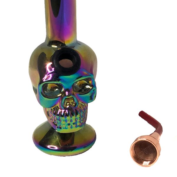 Mini Skull Glass Smoking Pipe with Metal Removeable Head - Bong