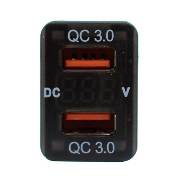 Dual USB QC3 Charger with Volt Meter Blue 32x20mm for Toyota Revo