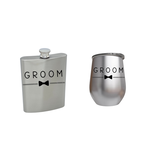 Groom Slim Bowtie Tumbler And Hip Flask