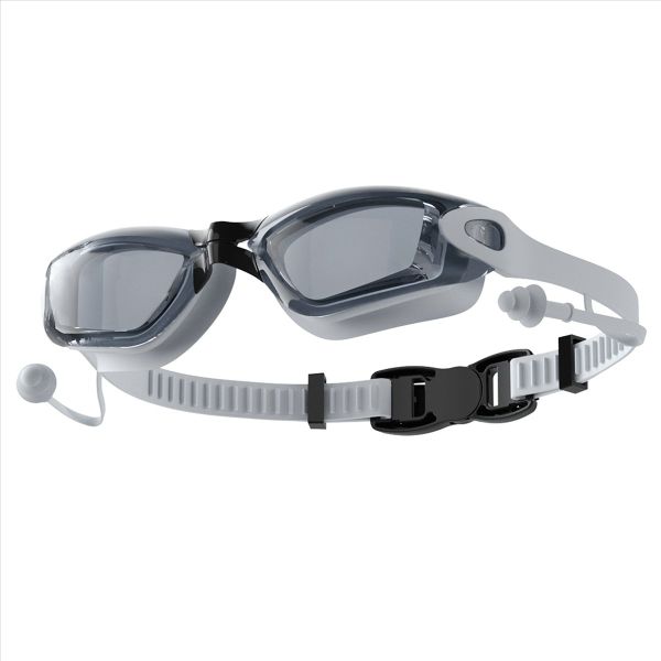 Gray Integrated Earplugs Swimming Goggles for Men and Women