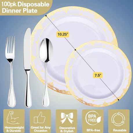 100 Piece Plastic Plates Dinnerware Set Fancy Plastic Plates Party Disposable Shop Today. Get it Tomorrow takealot