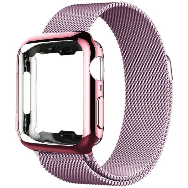 Stainless Steel Braided Strap With Face Cover for Apple Watch - Rose Pink