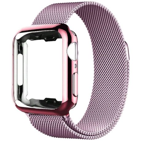 Stainless Steel Braided Strap With Face Cover for Apple Watch - Rose Pink Image