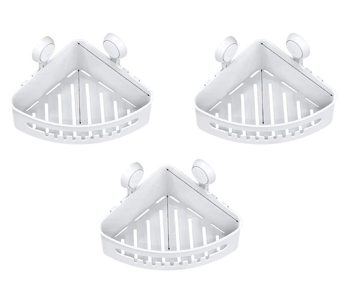 3 - Piece Corner Suction Cup Shower Caddy Reusable Plastic Wall Organizer.