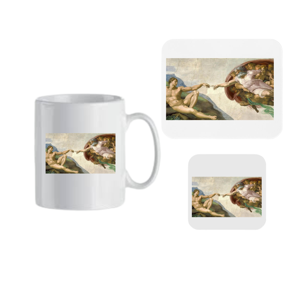 Mug, Coaster and Mouse Pad Combo - God Touching Adam