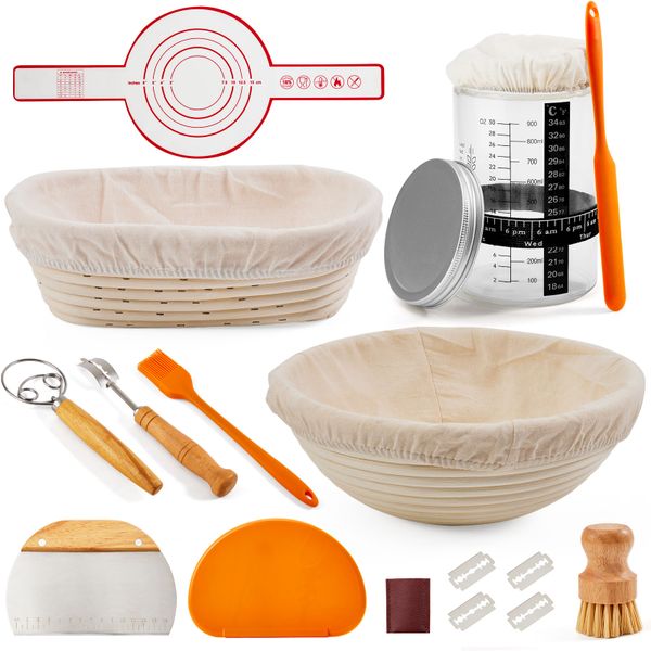 Chenshia 22 Piece Sourdough Bread Baking Proofing Basket Kit w/ Starter Jar