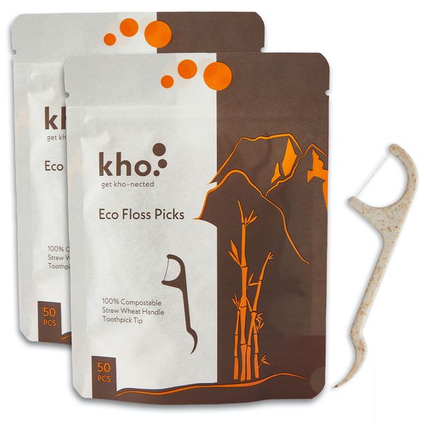 Kho Eco-Floss Picks with Toothpick Tip - 2 Pack (50 Pieces Per Pack)