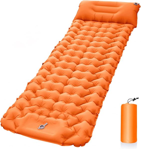 Inflatable Camping Sleeping Pad with Built-in Foot Pump.