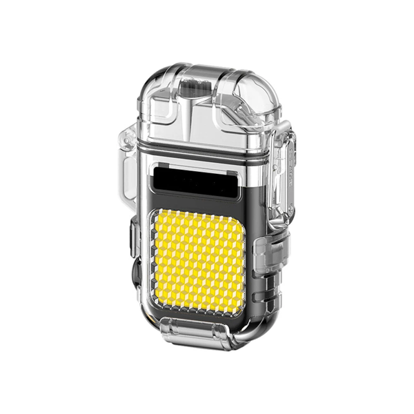USB Charge Mini Hook COB Flashlight With Lighter Clear Case- Type C