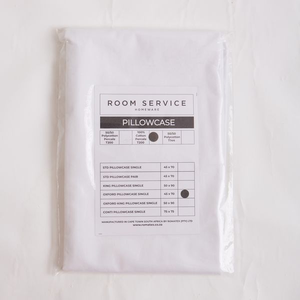 Room Service 100% Cotton 200 Thread Count Percale Oxford Pillowcase - White