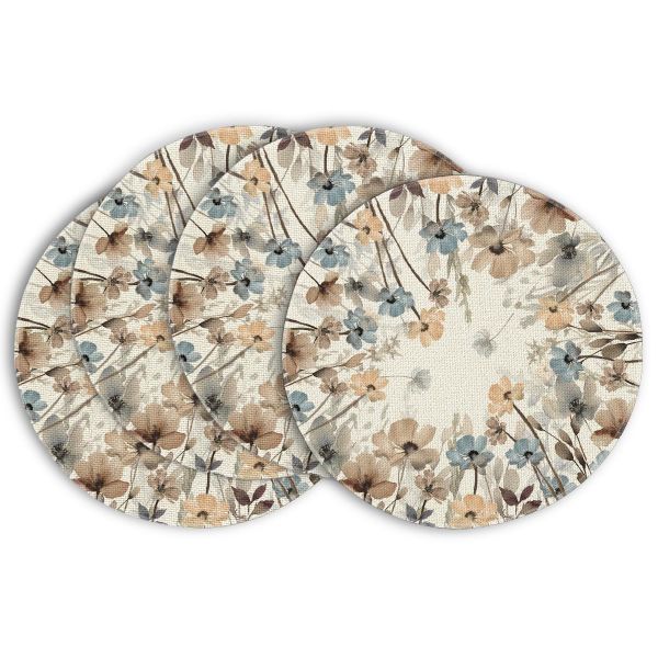 Brown Poppy Floral Leaves Round Placemats Set of 4 38x38cm