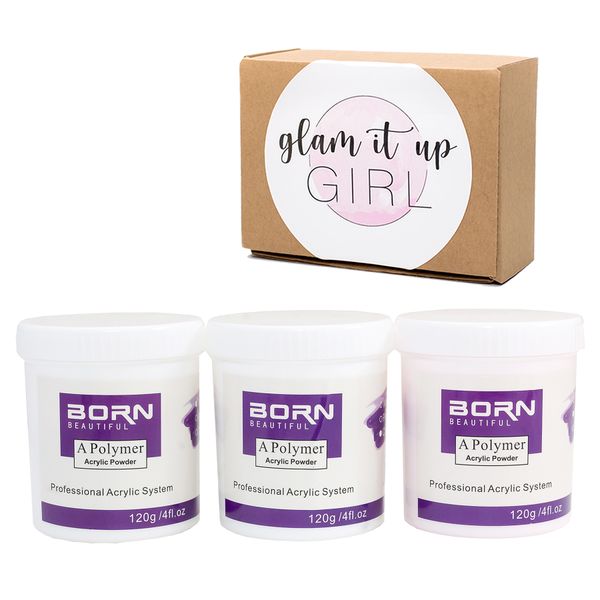 Acrylic Powder Polymer Set- Pink, White, Clear 120g