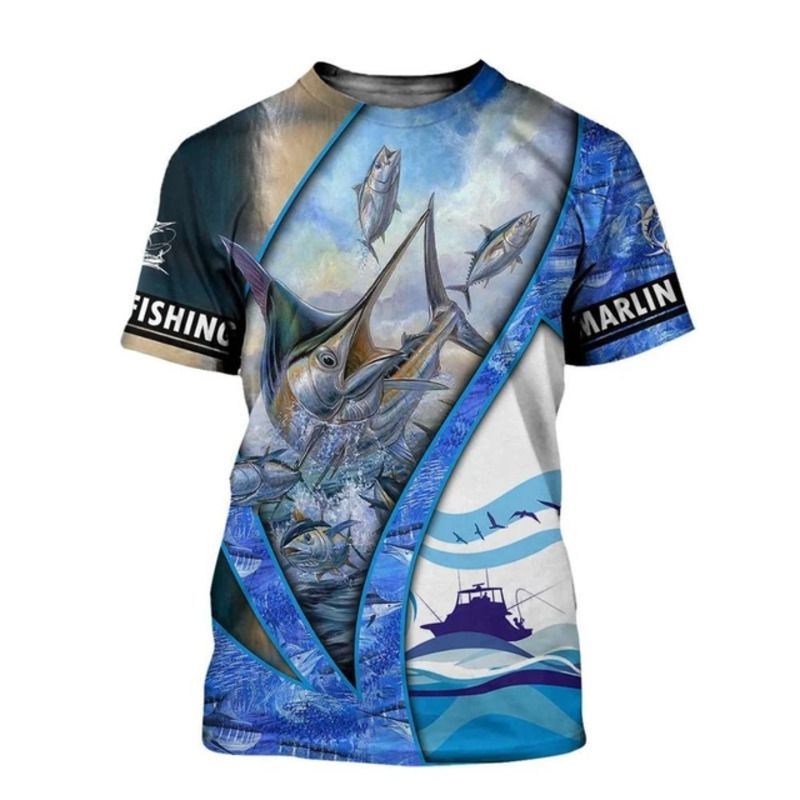 Marlin Sailboat Vibrant Short Sleeve Fishing Camping Breathable T-Shirt ...