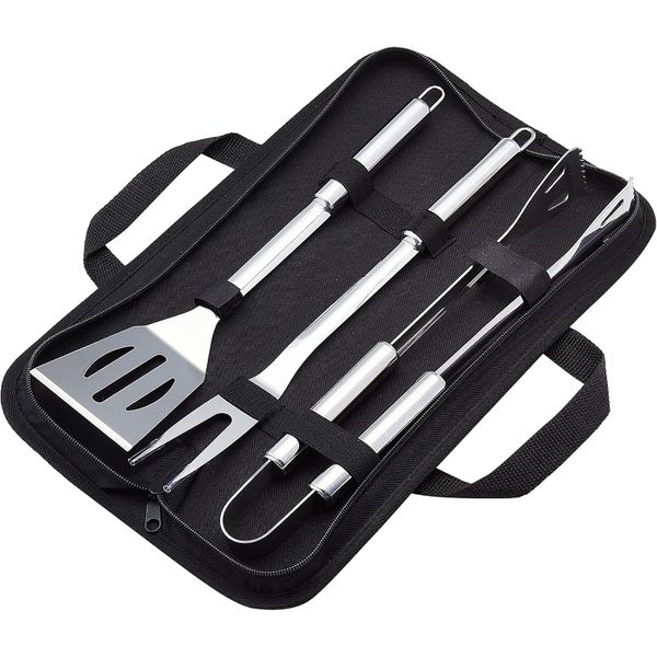 3-Piece Stainless Steel Barbeque Grilling Tool Set with Carry Bag