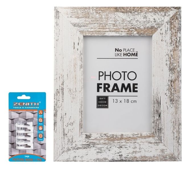 Set of 4 Picture Frame White Stressed 13x18cm - Hanging Hooks Included