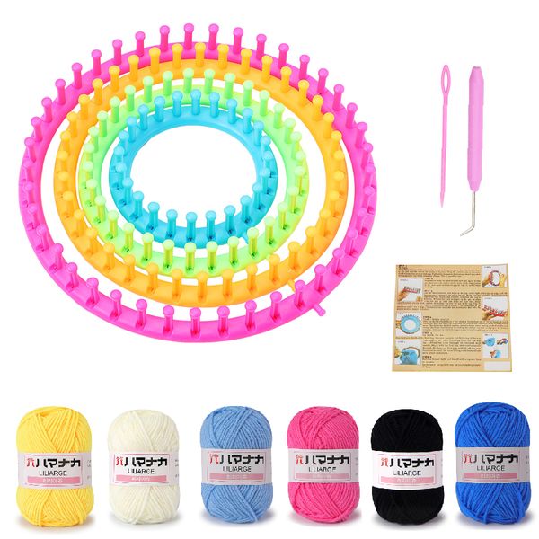 Craft Circular Loom Hand Knitting Tool Set -4PCs+6 Rolls of yarn+2 hooks