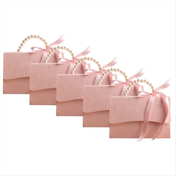 Stylish Embossed Gift Box With Satin Ribbon And Pearl Handle A