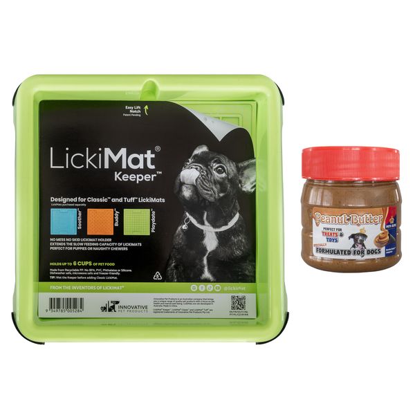 LickiMat Indoor Keeper Green plus Pets Elite Peanut butter spread 250ml