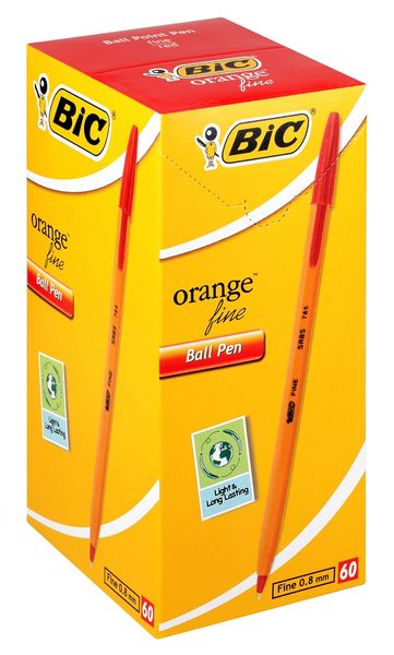 BIC Orange Fine Ball Point Pen - Red (Box of 60 Barcoded pens)