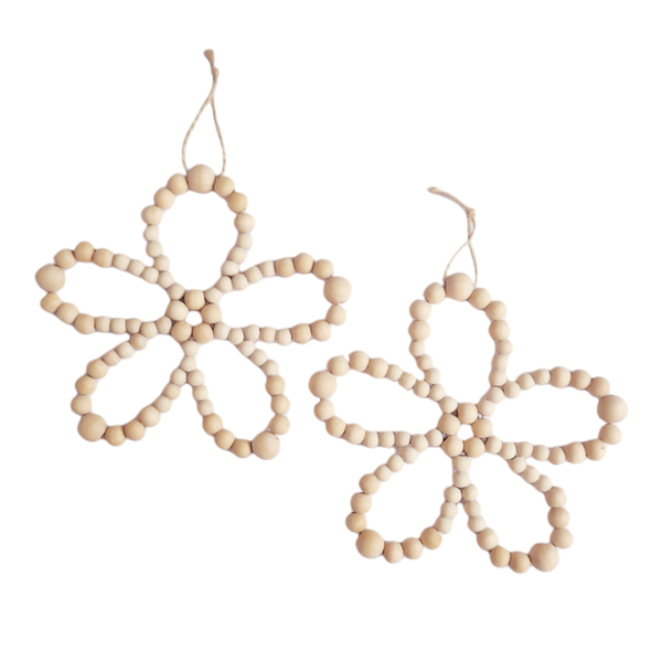 Beaded Flower Wall Art - 17cm - Set of 2 - Natural