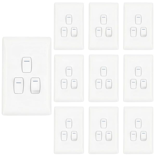 10-Pack AIYI 3-Gang 2-Way 2×4 16A Wall Light Switch AY271-006