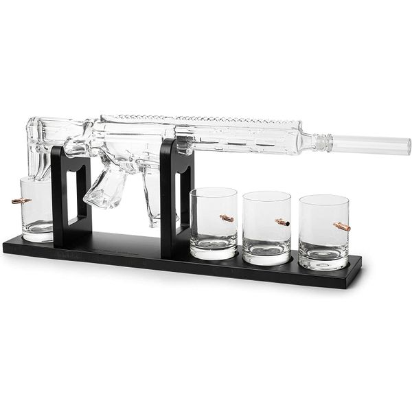 The Wine Savant AR15 Whiskey Gun Decanter Set with 4 12oz Bullet Glasses
